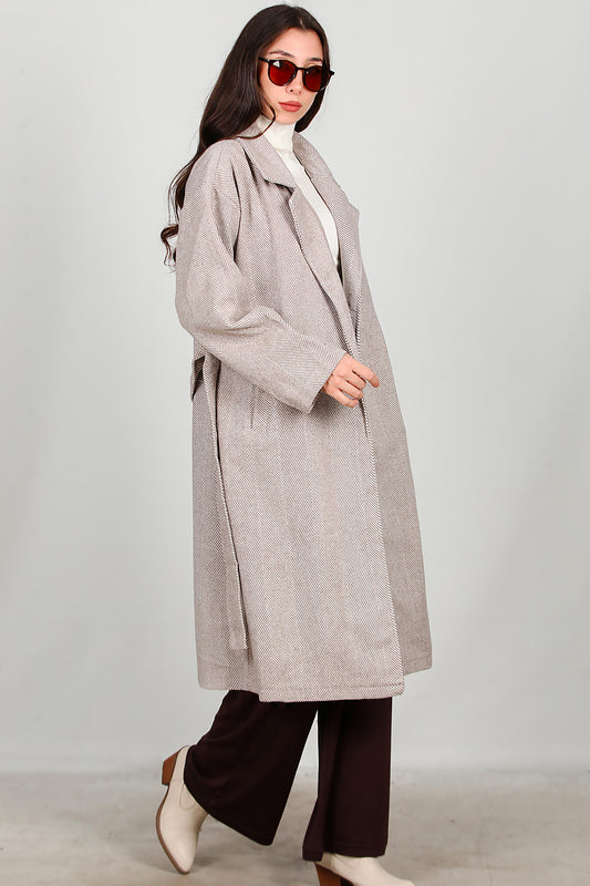 Kadın Uzun Kaşe Kaban Bej