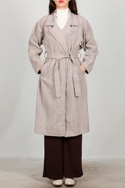 Kadın Uzun Kaşe Kaban Bej