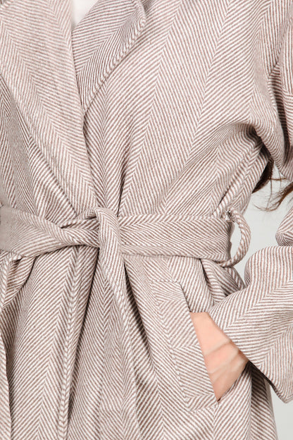 Kadın Uzun Kaşe Kaban Bej