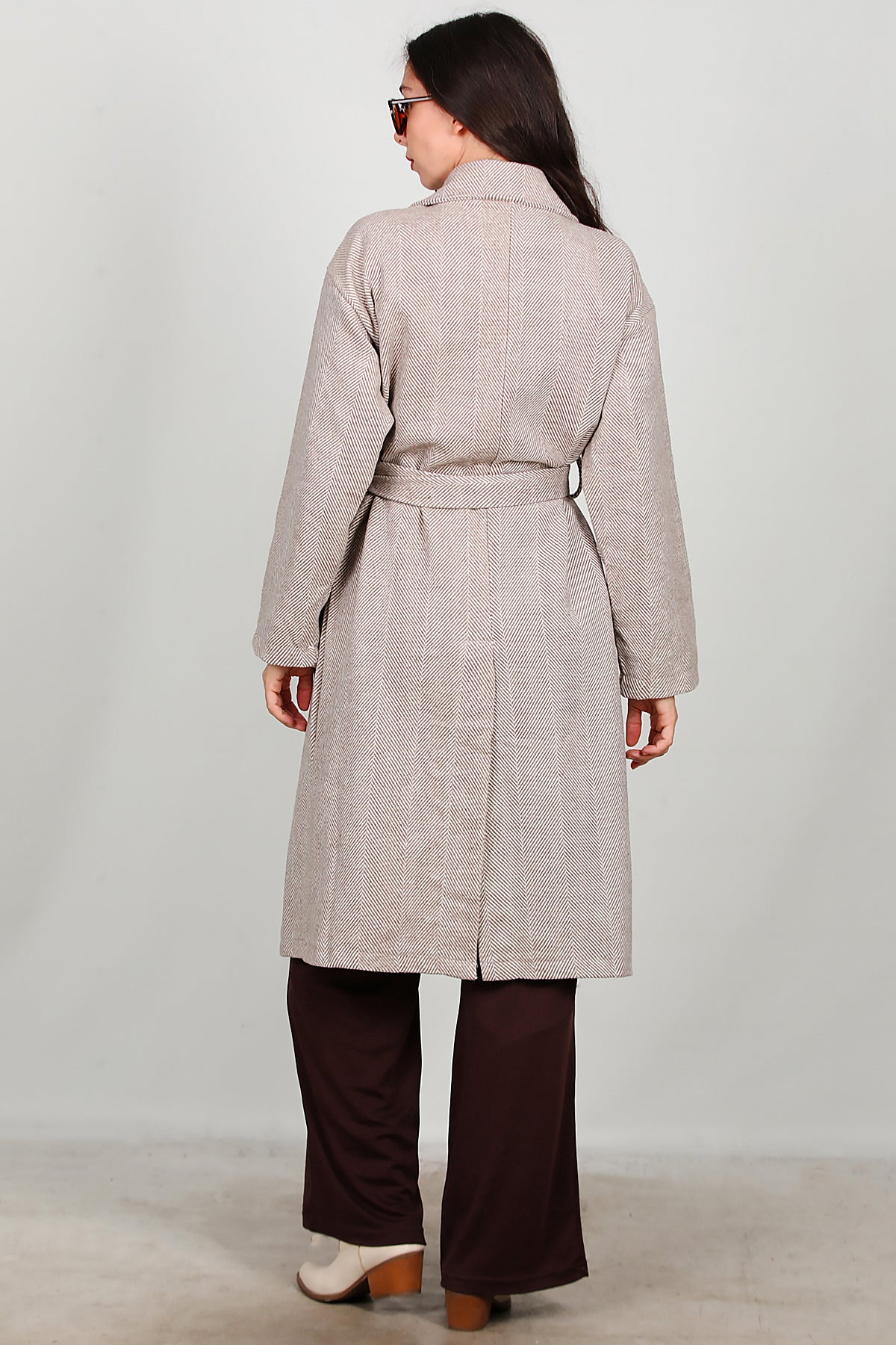 Kadın Uzun Kaşe Kaban Bej