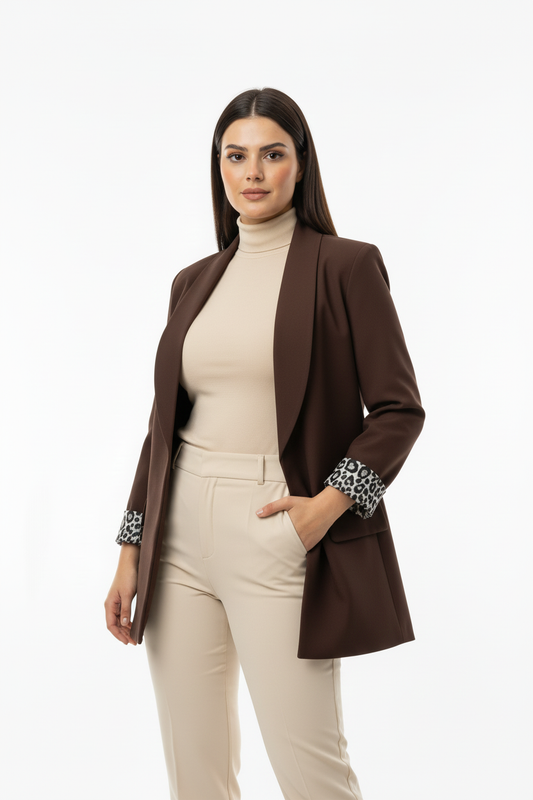Leopard Blazer Ceket Kahverengi