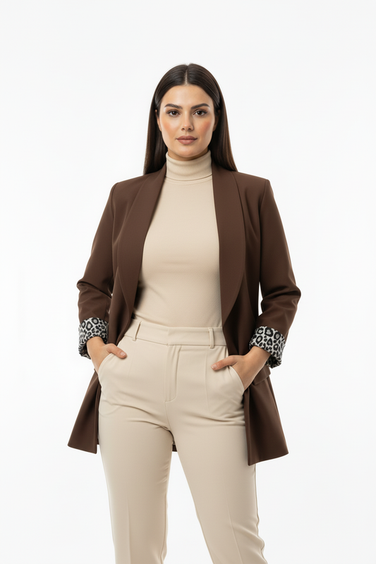 Leopard Blazer Ceket Kahverengi