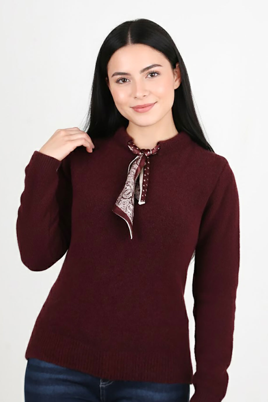 Elegia Kadın Fularlı Kazak Bordo