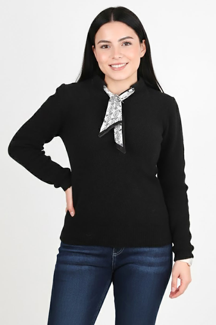 Elegia Kadın Fularlı Kazak Siyah