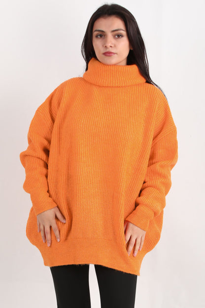 Softfleece Kadın Balıkçı Yaka Triko Kazak  Turuncu