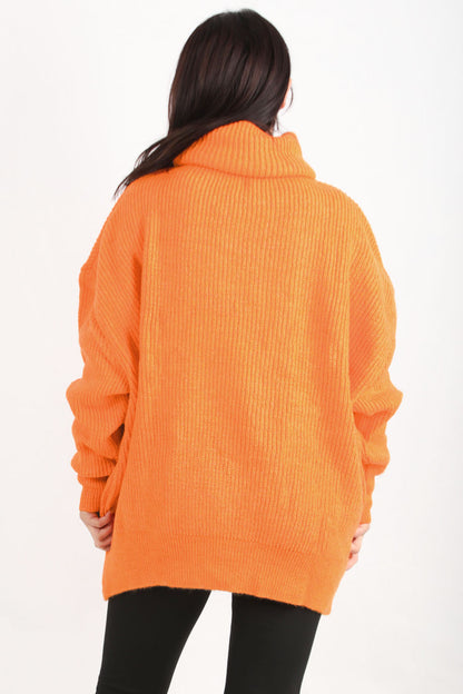 Softfleece Kadın Balıkçı Yaka Triko Kazak  Turuncu