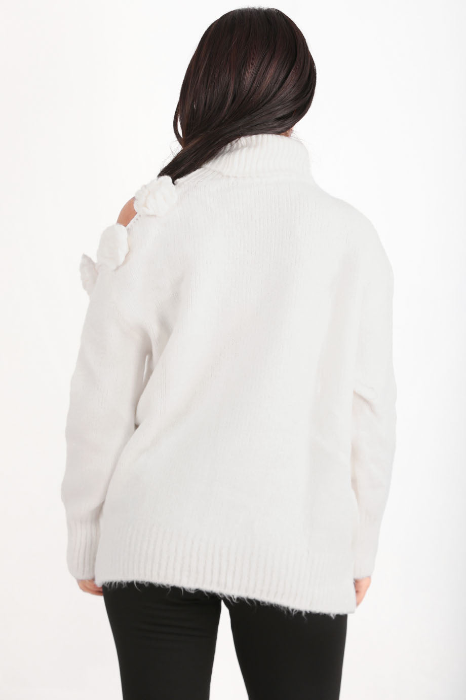 Florena Kadın Omzu Çiçek Detay Triko Kazak Ekru