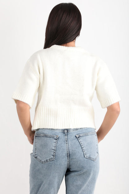 Pureva Kadın Yarım Kol Örme Kazak Ekru