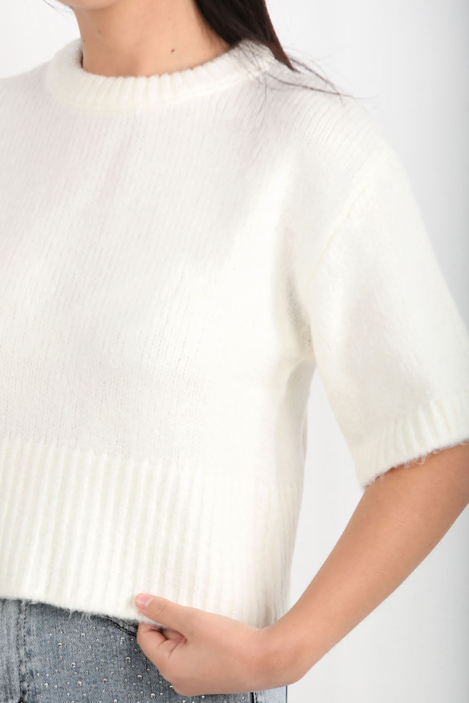 Pureva Kadın Yarım Kol Örme Kazak Ekru