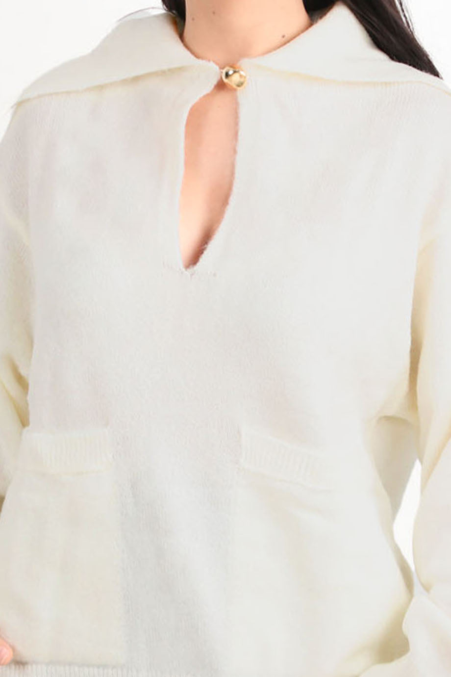Knitelle Kadın Düğme Detaylı Kazak Ekru