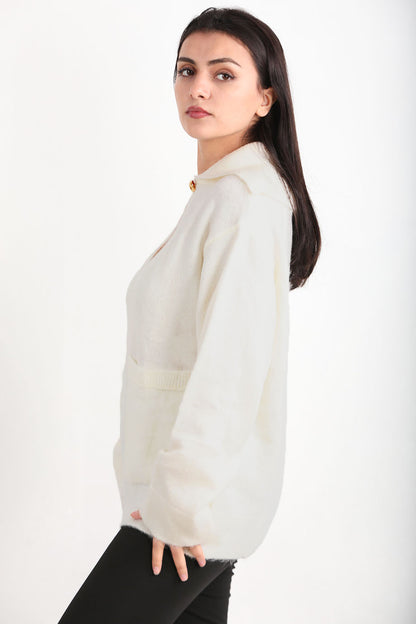 Knitelle Kadın Düğme Detaylı Kazak Ekru