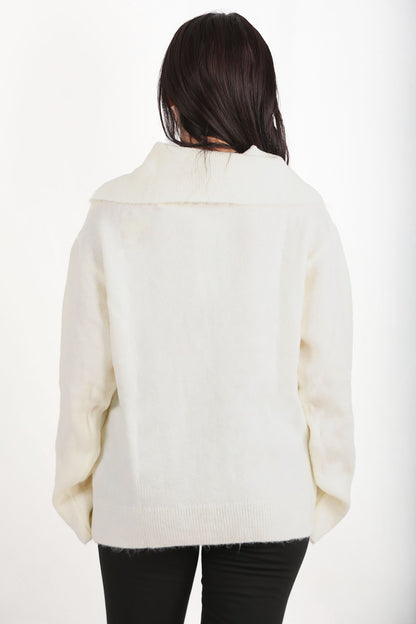 Knitelle Kadın Düğme Detaylı Kazak Ekru