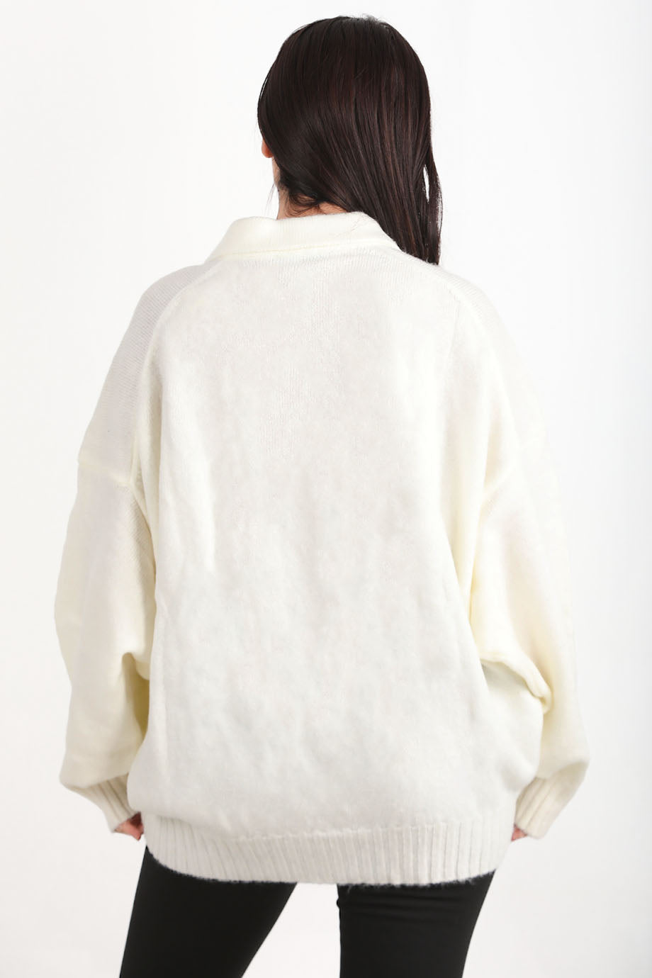 Poline Kadın Polo Yaka Triko Kazak Ekru