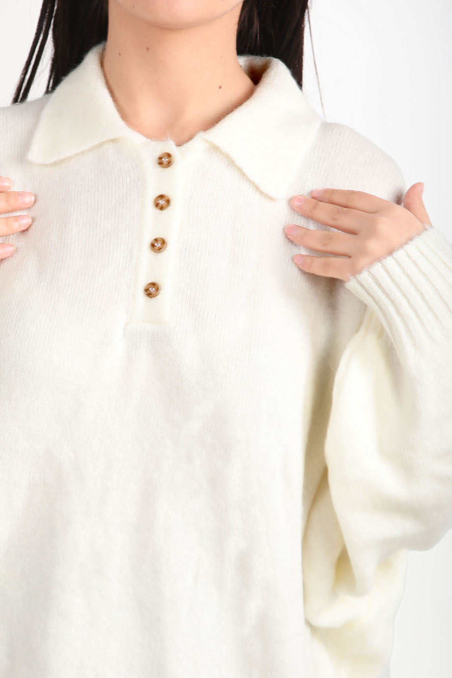 Poline Kadın Polo Yaka Triko Kazak Ekru