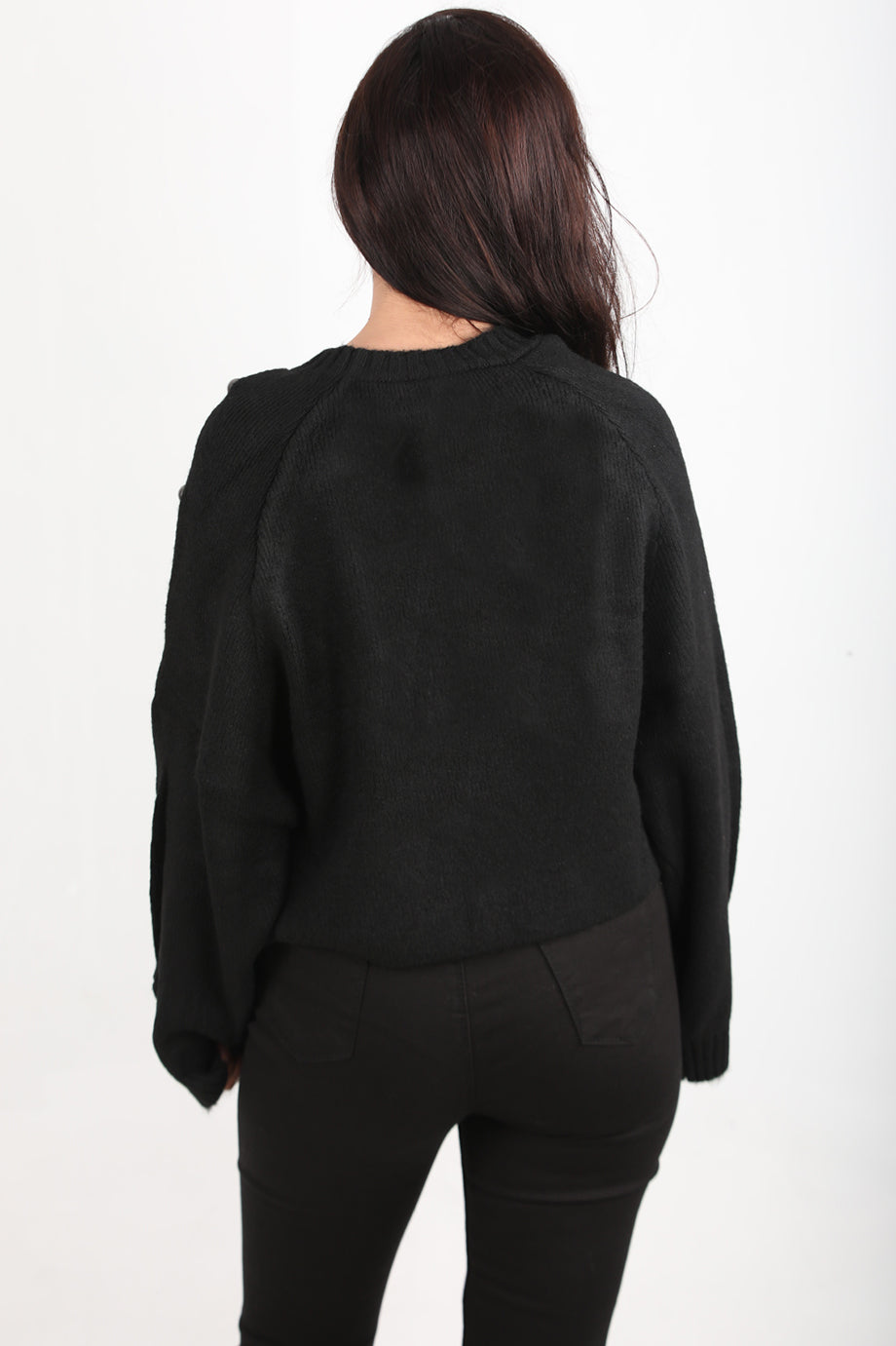 Kadın Kol Detay Triko Kazak Siyah
