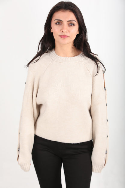 Kadın Kol Detay Triko Kazak Taş