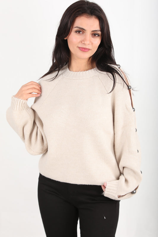 Kadın Kol Detay Triko Kazak Taş