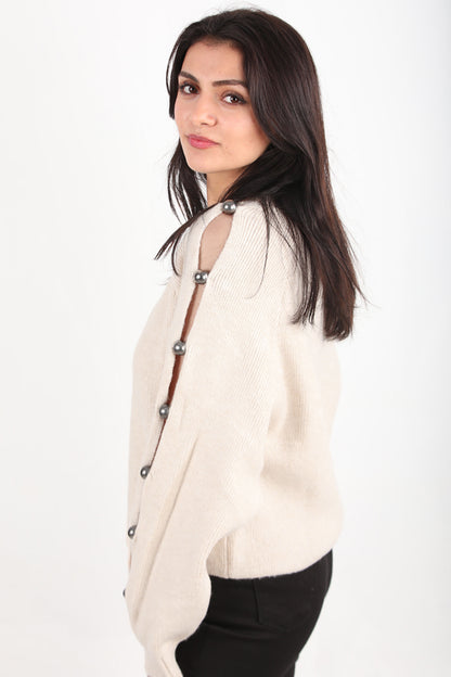 Kadın Kol Detay Triko Kazak Taş