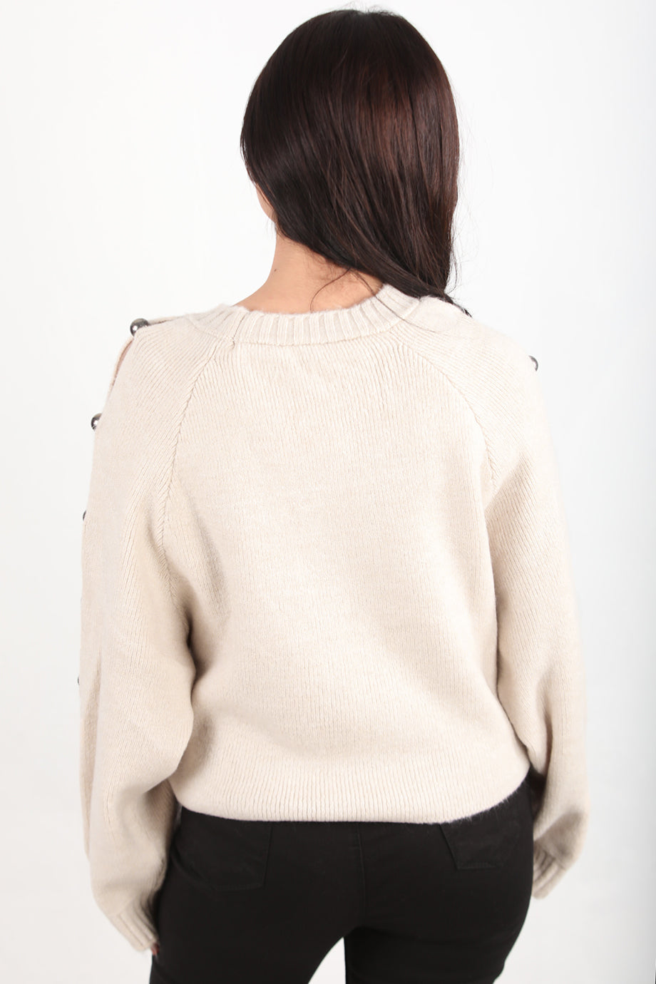 Kadın Kol Detay Triko Kazak Taş