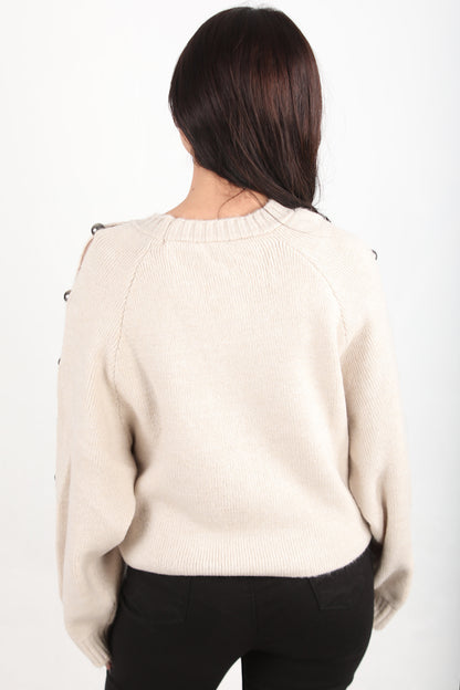 Kadın Kol Detay Triko Kazak Taş