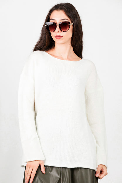 Kadın Oversize Triko Kazak Ekru