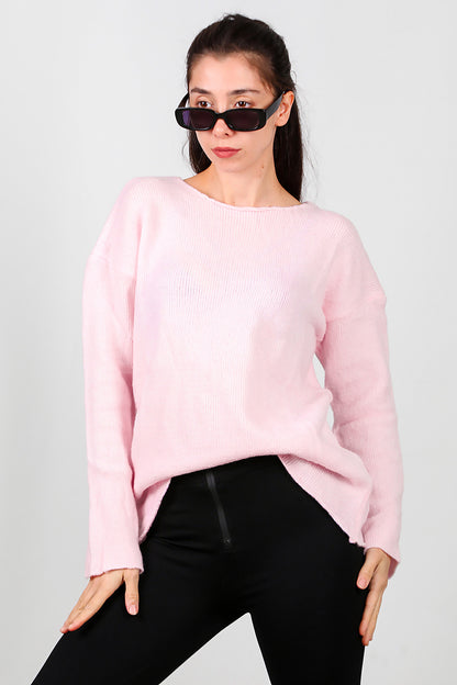 Kadın Oversize Triko Kazak Pembe