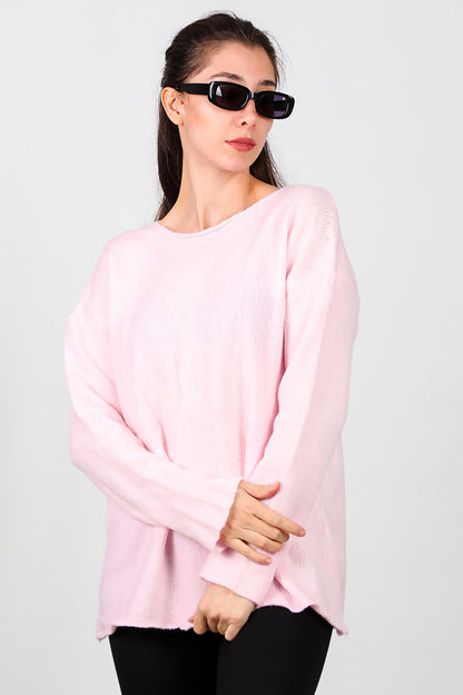 Kadın Oversize Triko Kazak Pembe