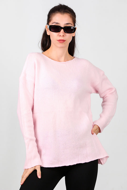 Kadın Oversize Triko Kazak Pembe
