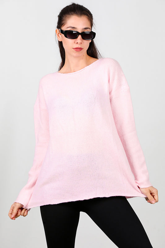 Kadın Oversize Triko Kazak Pembe