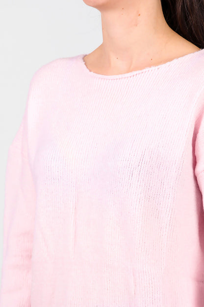 Kadın Oversize Triko Kazak Pembe