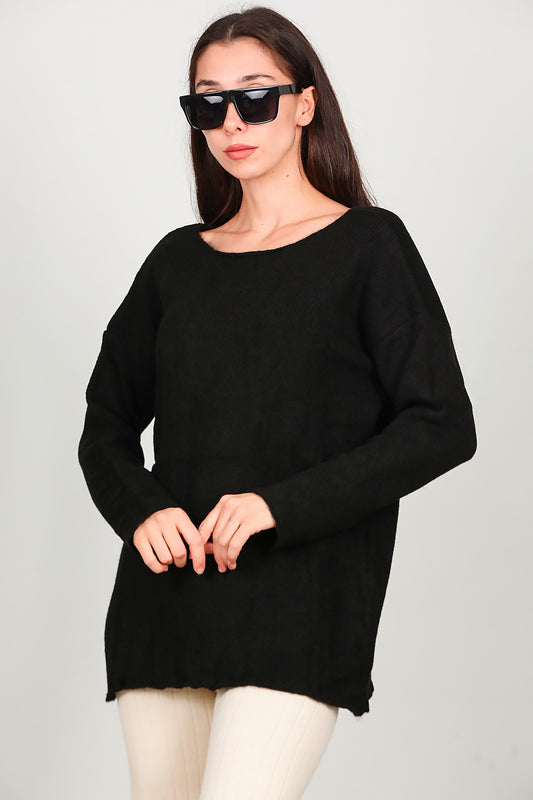 Kadın Oversize Triko Kazak Siyah