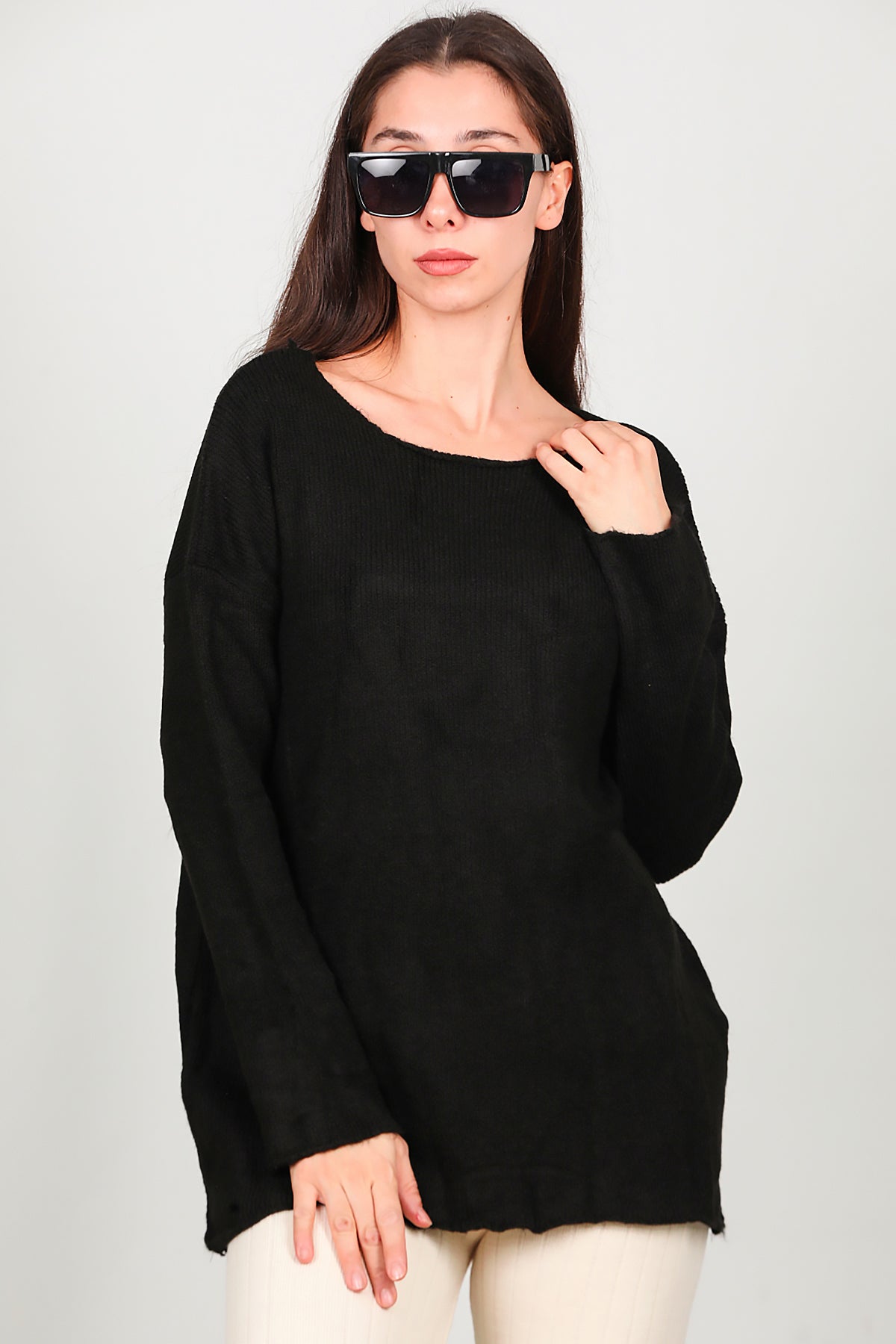 Kadın Oversize Triko Kazak Siyah