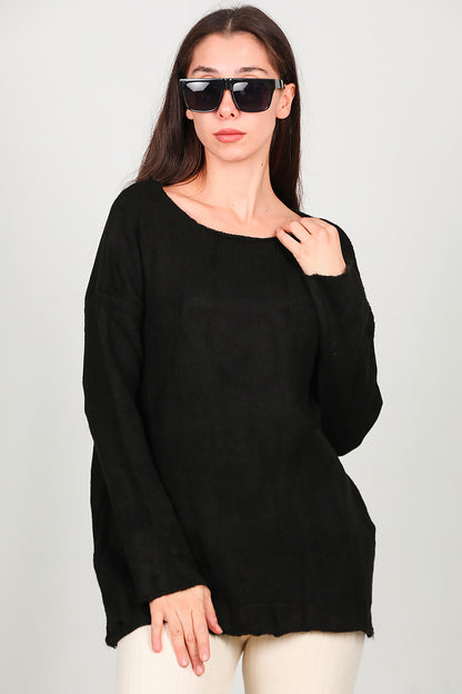 Kadın Oversize Triko Kazak Siyah