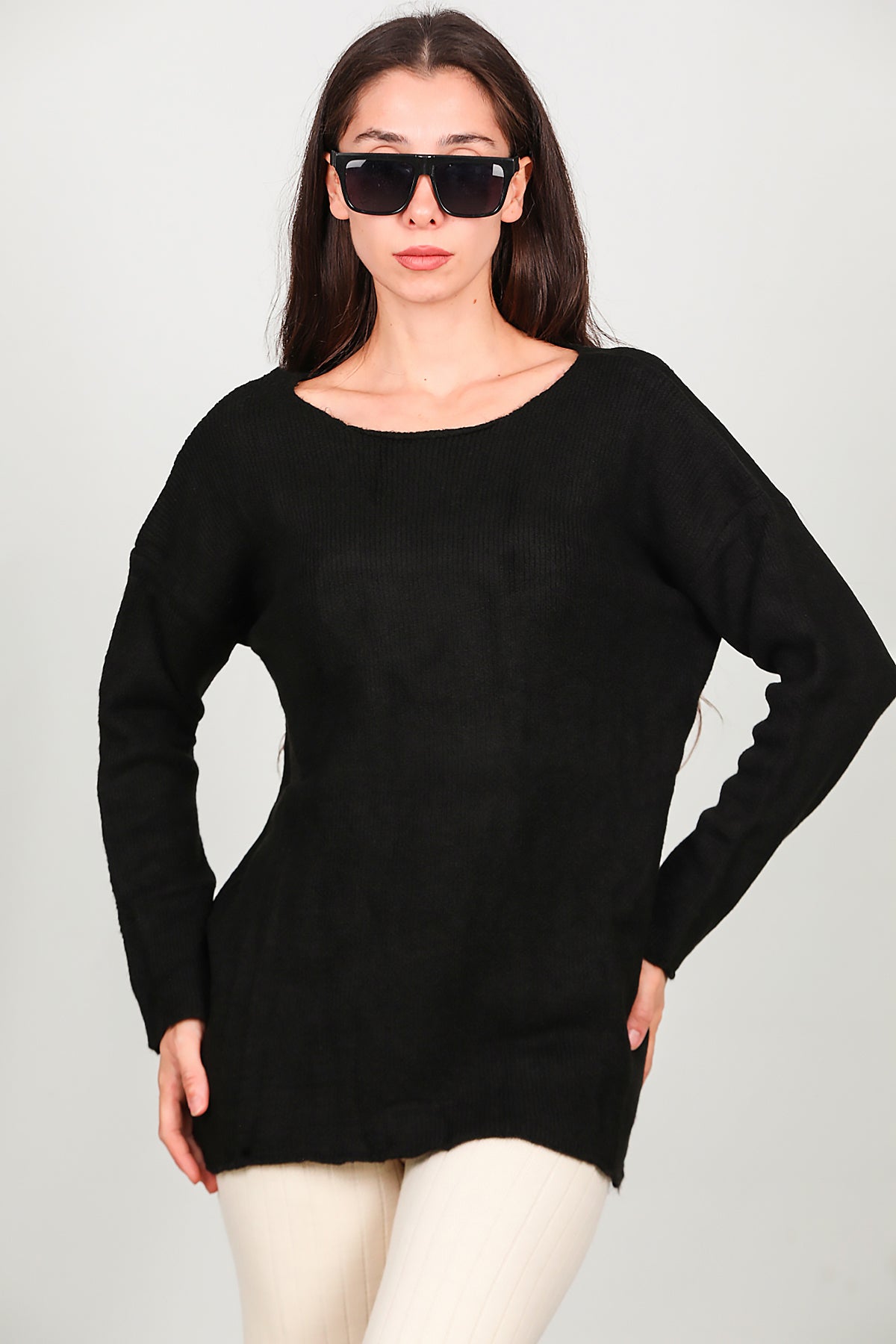 Kadın Oversize Triko Kazak Siyah