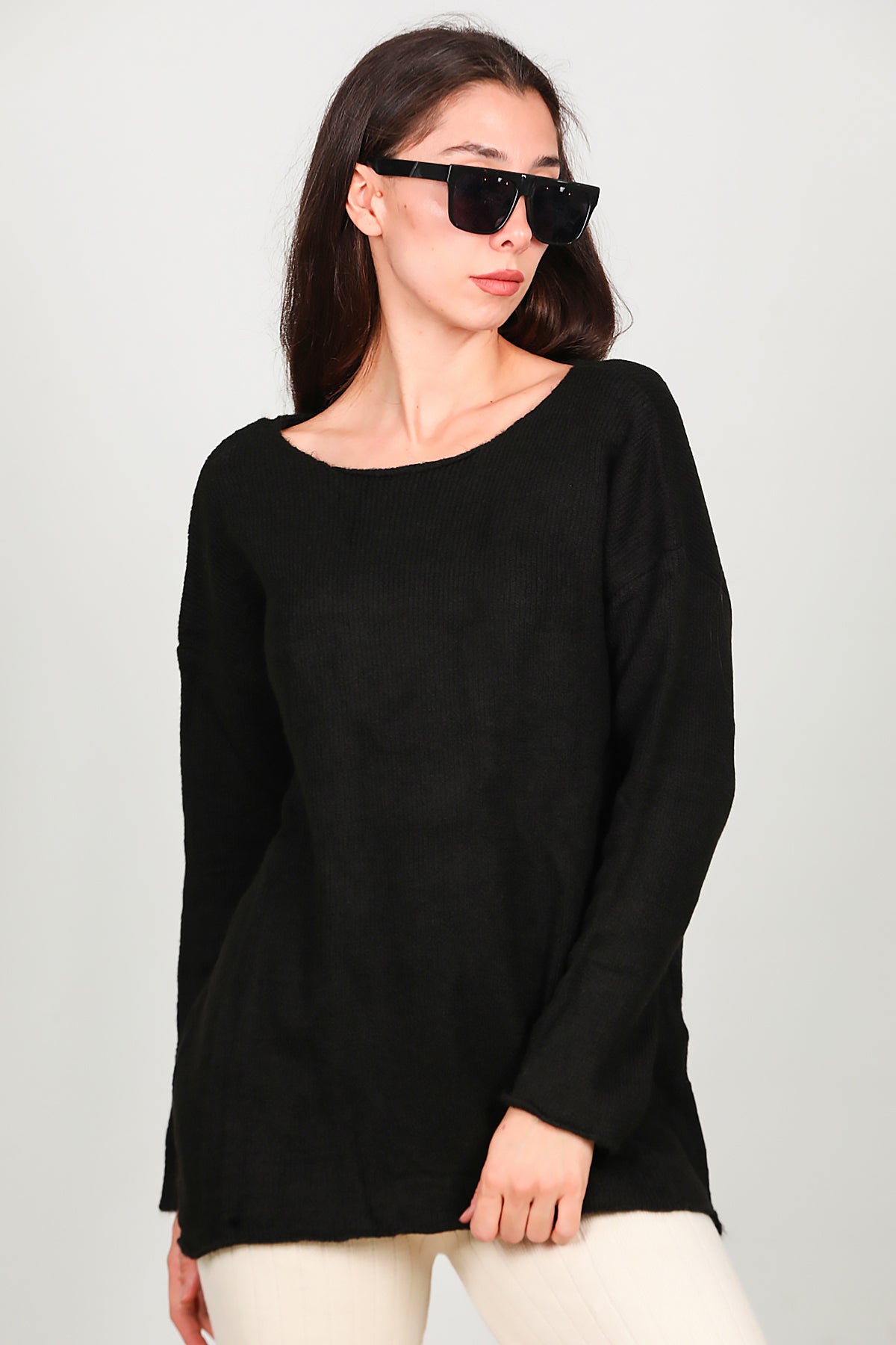 Kadın Oversize Triko Kazak Siyah