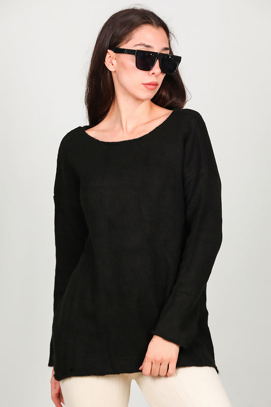 Kadın Oversize Triko Kazak Siyah