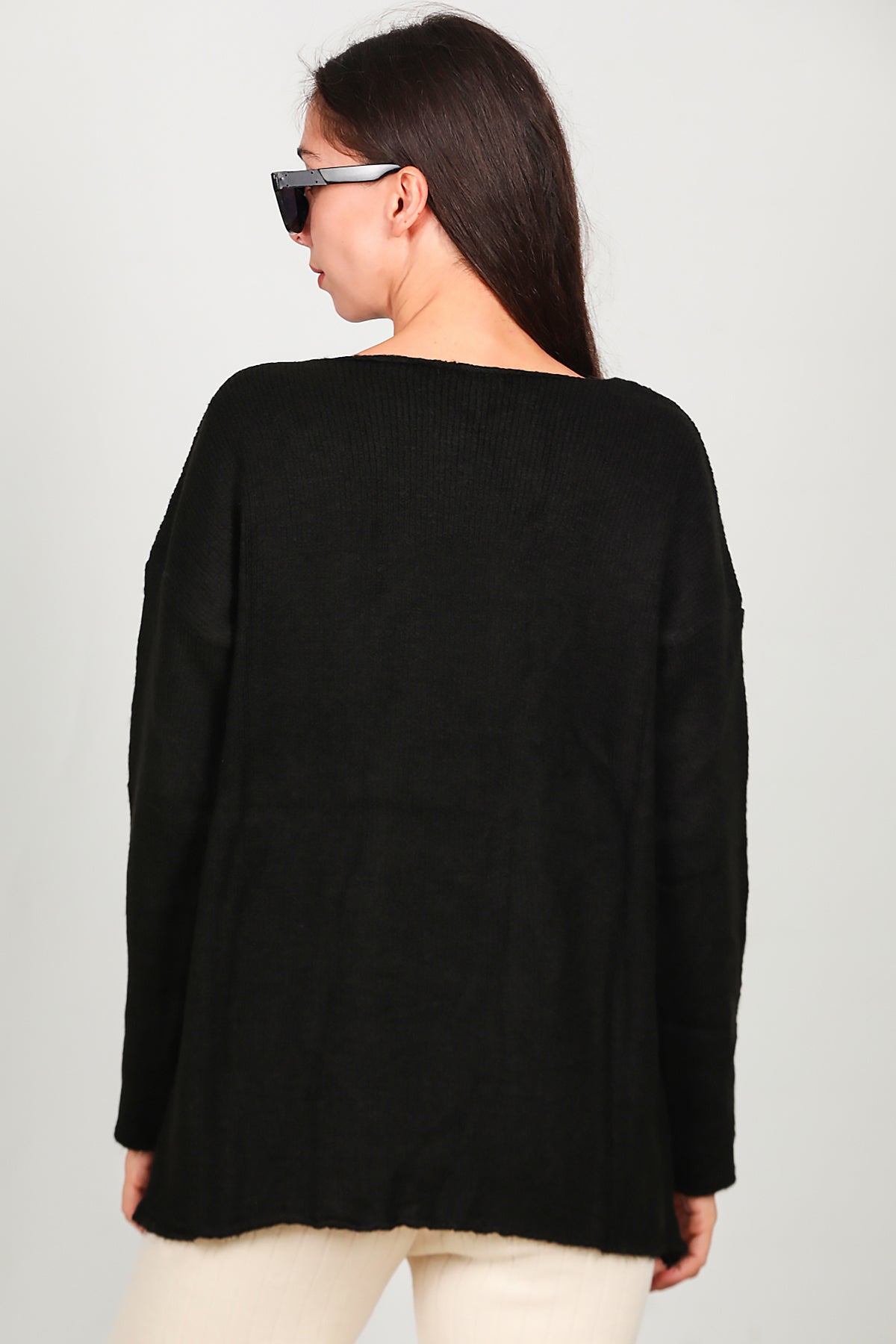 Kadın Oversize Triko Kazak Siyah