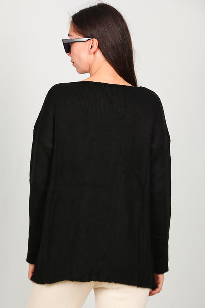 Kadın Oversize Triko Kazak Siyah