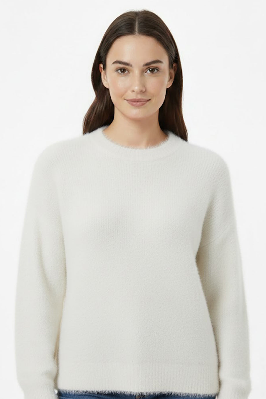 Kadın Sakallı Bisiklet Yaka Kazak Ekru