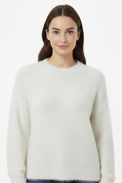 Kadın Sakallı Bisiklet Yaka Kazak Ekru