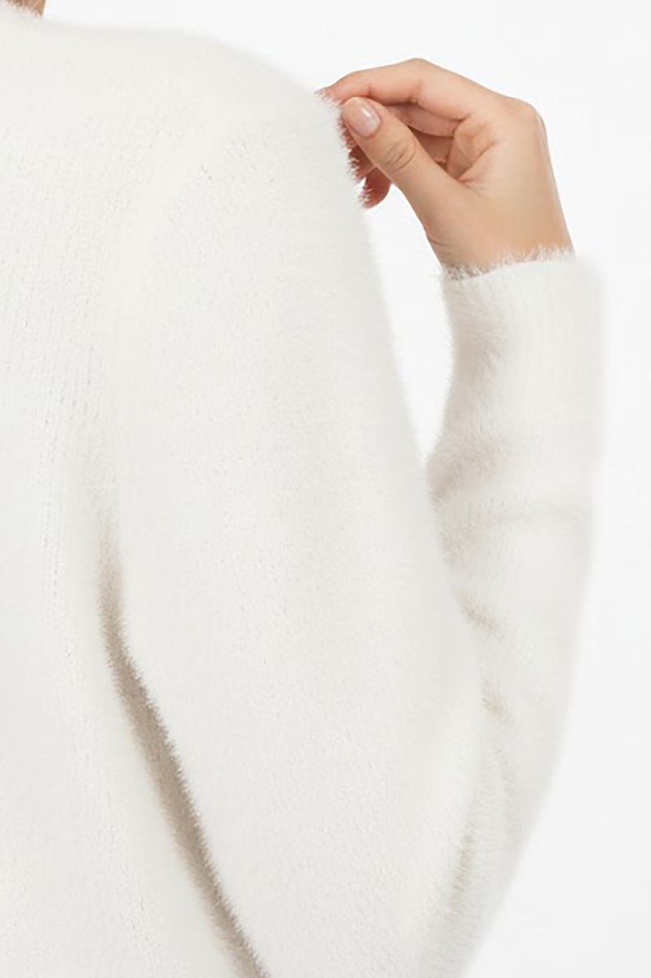 Kadın Sakallı Bisiklet Yaka Kazak Ekru