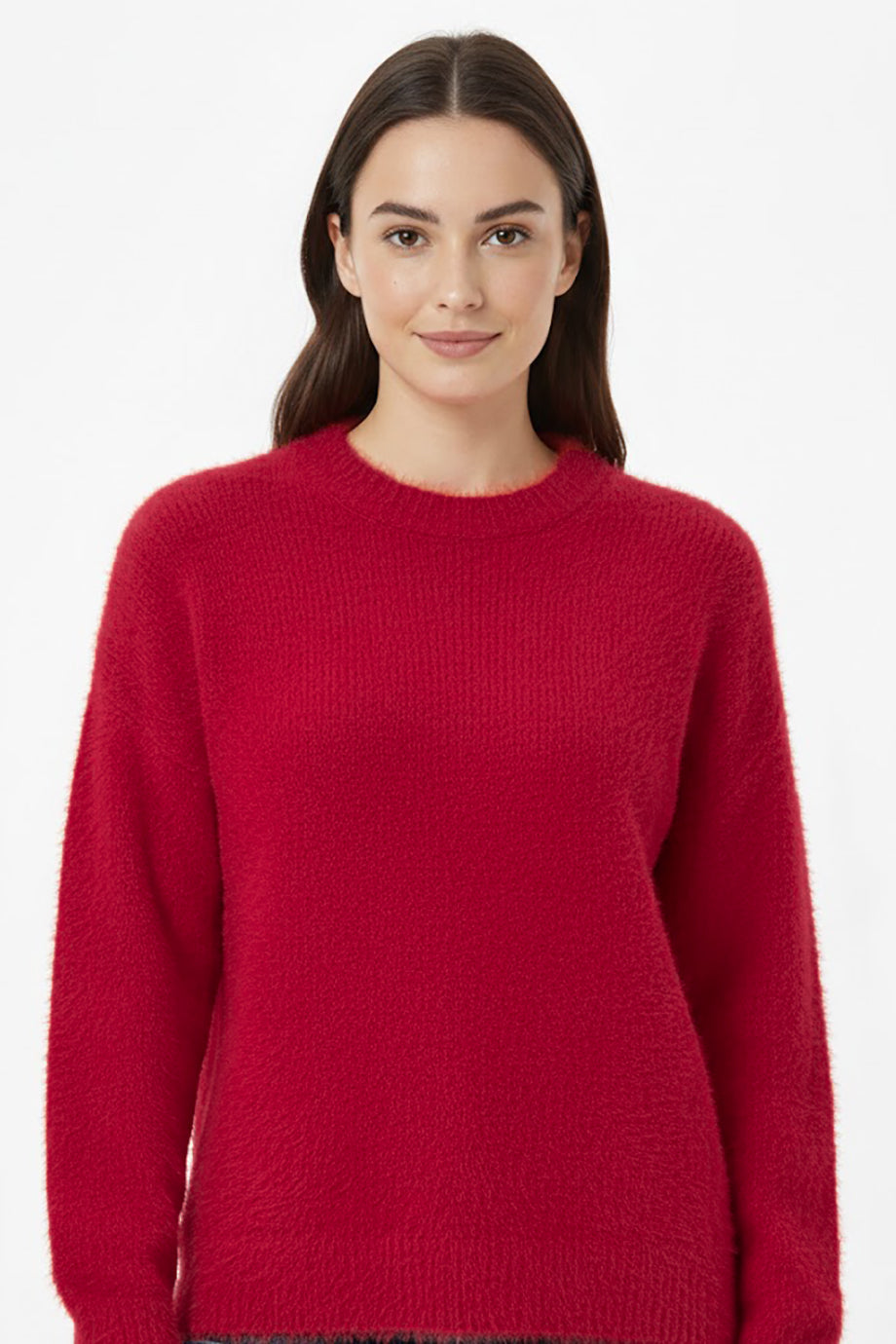 Kadın Sakallı Bisiklet Yaka Kazak Kırmızı