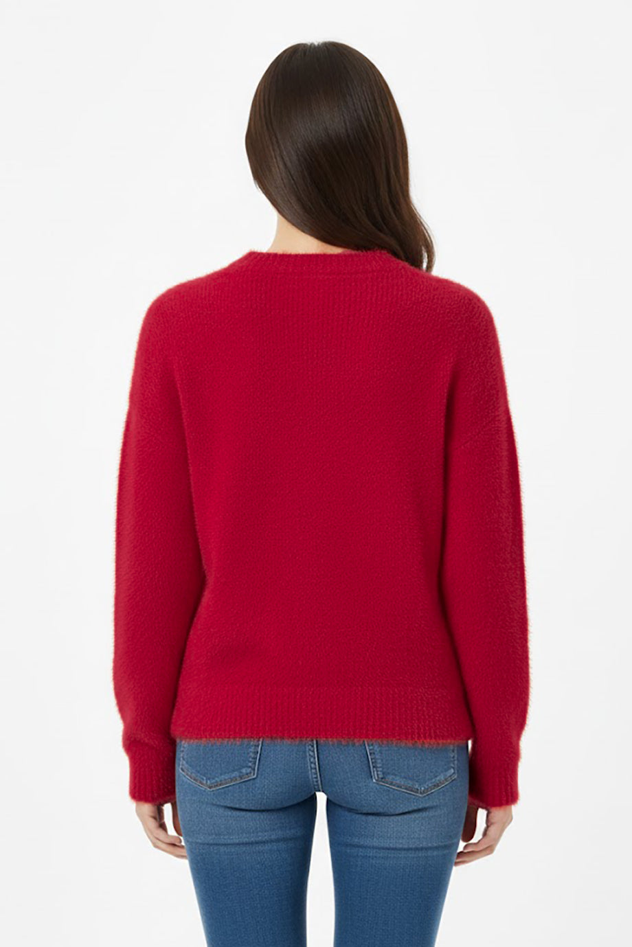 Kadın Sakallı Bisiklet Yaka Kazak Kırmızı