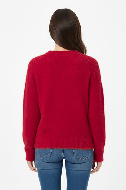 Kadın Sakallı Bisiklet Yaka Kazak Kırmızı