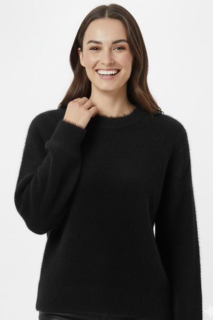 Kadın Sakallı Bisiklet Yaka Kazak Siyah