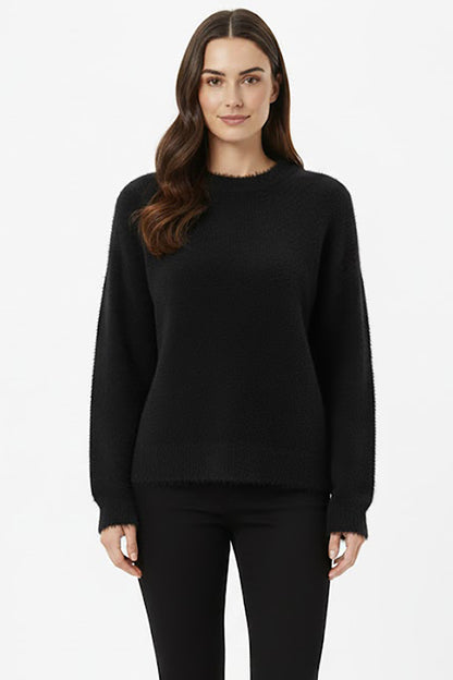 Kadın Sakallı Bisiklet Yaka Kazak Siyah