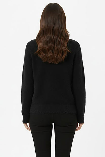 Kadın Sakallı Bisiklet Yaka Kazak Siyah