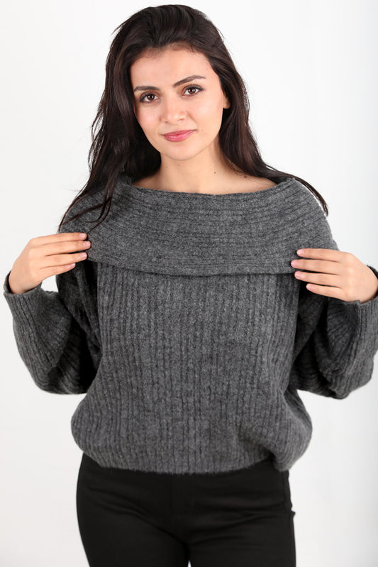 Offeria Kadın Madonna Yaka Kazak Antrasit