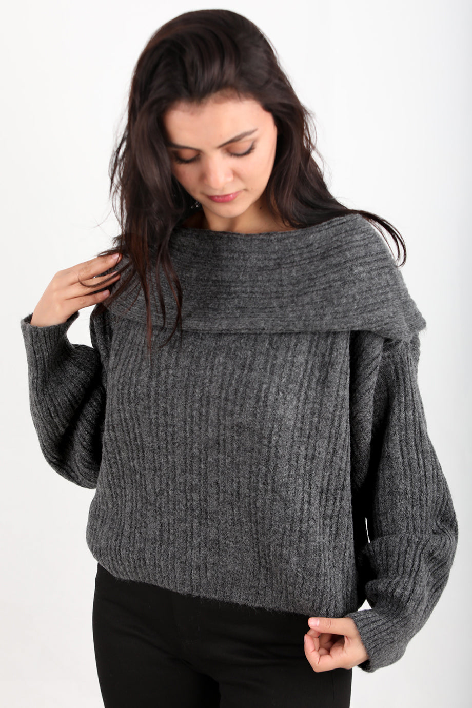 Offeria Kadın Madonna Yaka Kazak Antrasit