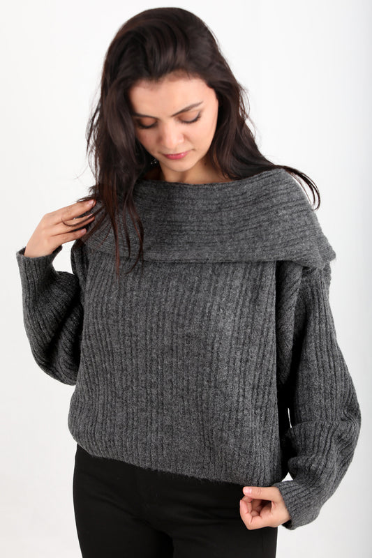 Offeria Kadın Madonna Yaka Kazak Antrasit